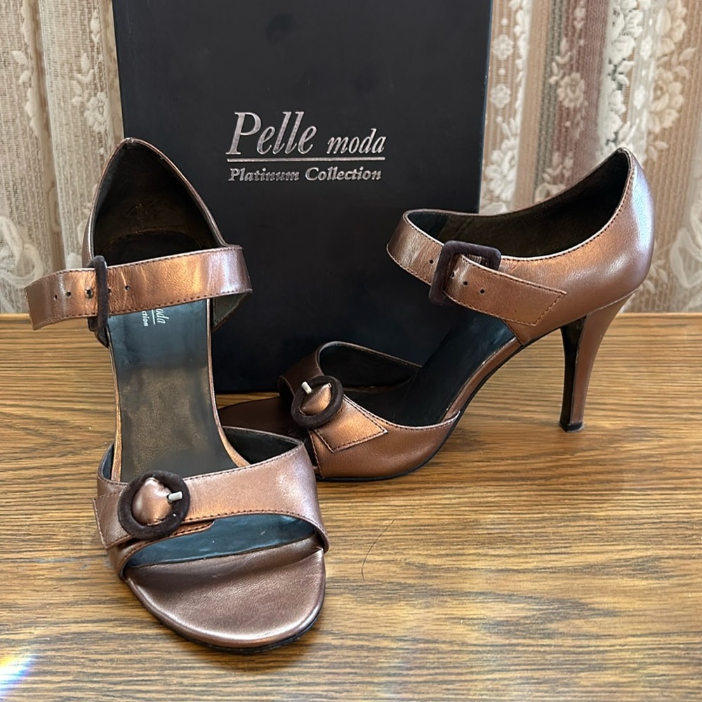 Leather Copper Kid Sandal Pumps | Elegant Evening Heels